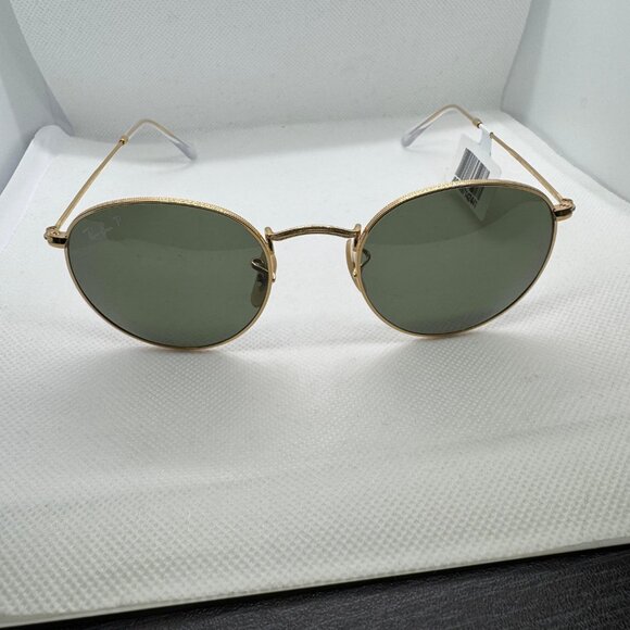 Round Metal Sunglasses in Arista Gold with G-15 Green Polarized Lenses - Picture 4 of 5